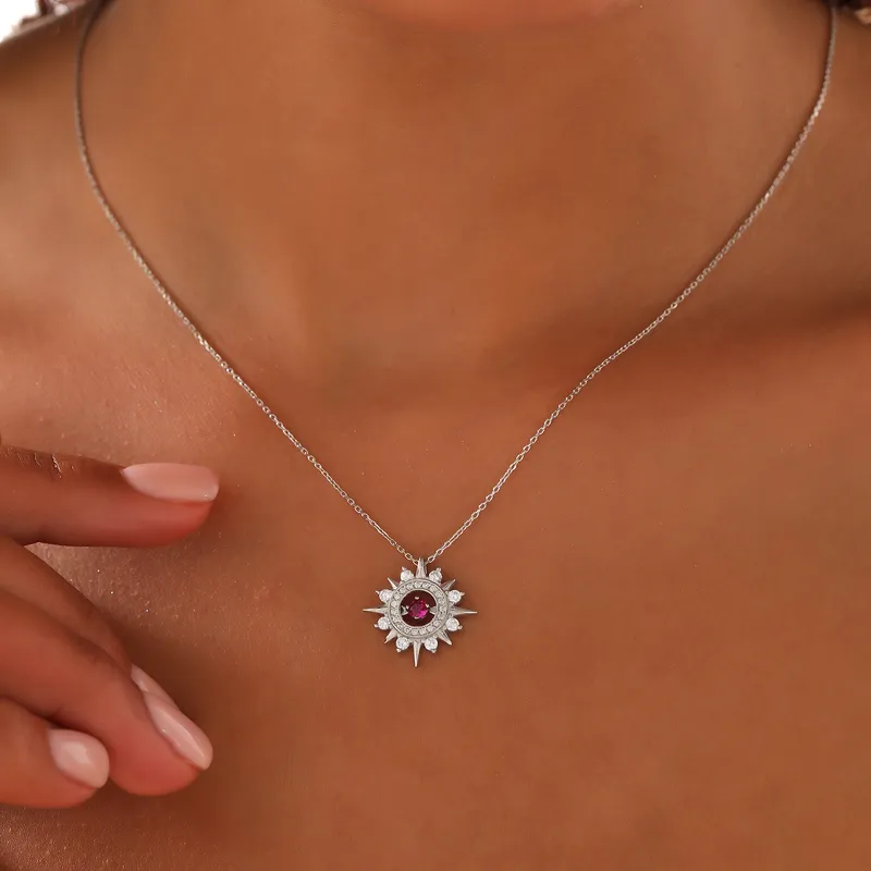 Sparkle of Pink - Silver Necklace with Zircon Stones