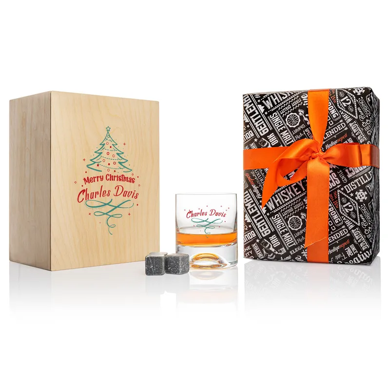 Special New Year's Gift Whiskey Glass Set with Wooden Box