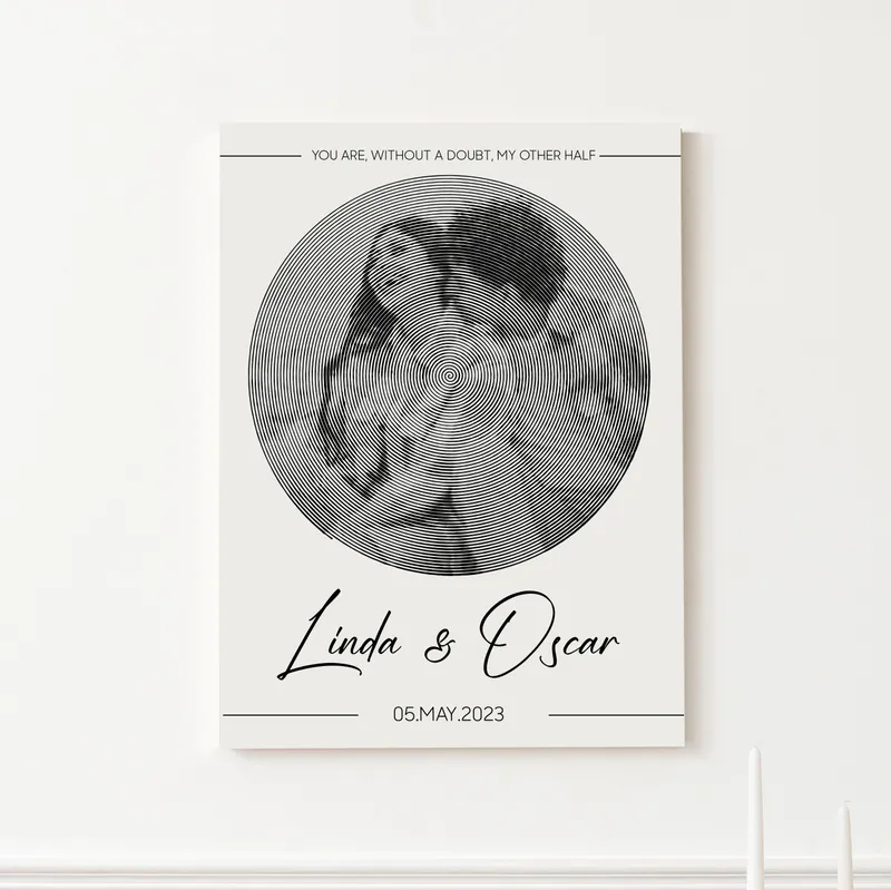 Spiral Designed 30x40 cm Photo and Name Printed Canvas Table