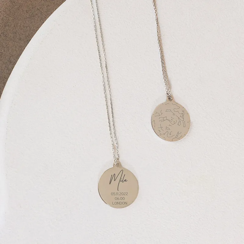 Starry Night Sky Map Necklace in Sterling Silver with Personalization