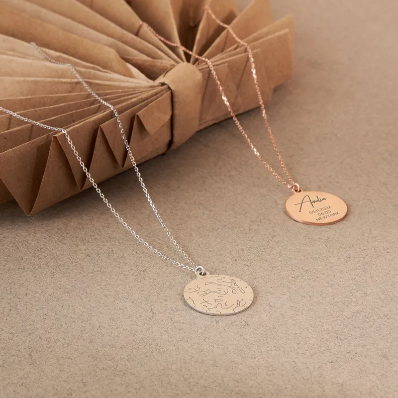 Starry Night Sky Map Necklace in Sterling Silver with Personalization