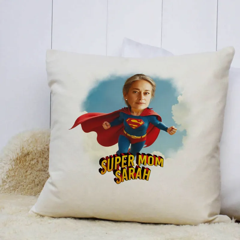 Super Mom Personalized Cartoon Pillow