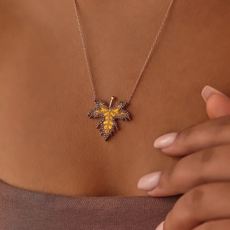 Elegant Sycamore Leaf Silver Necklace for Women