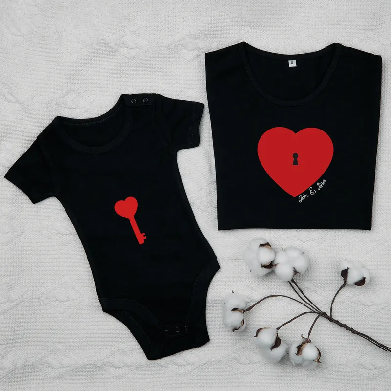 T-shirt Kids Body Combination with Key to My Heart Design for Mom