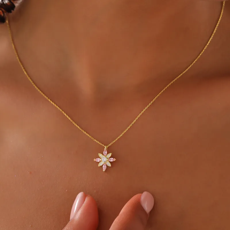 The Flower of Life Pendant Gold Plated Necklace with Zirconia Stones