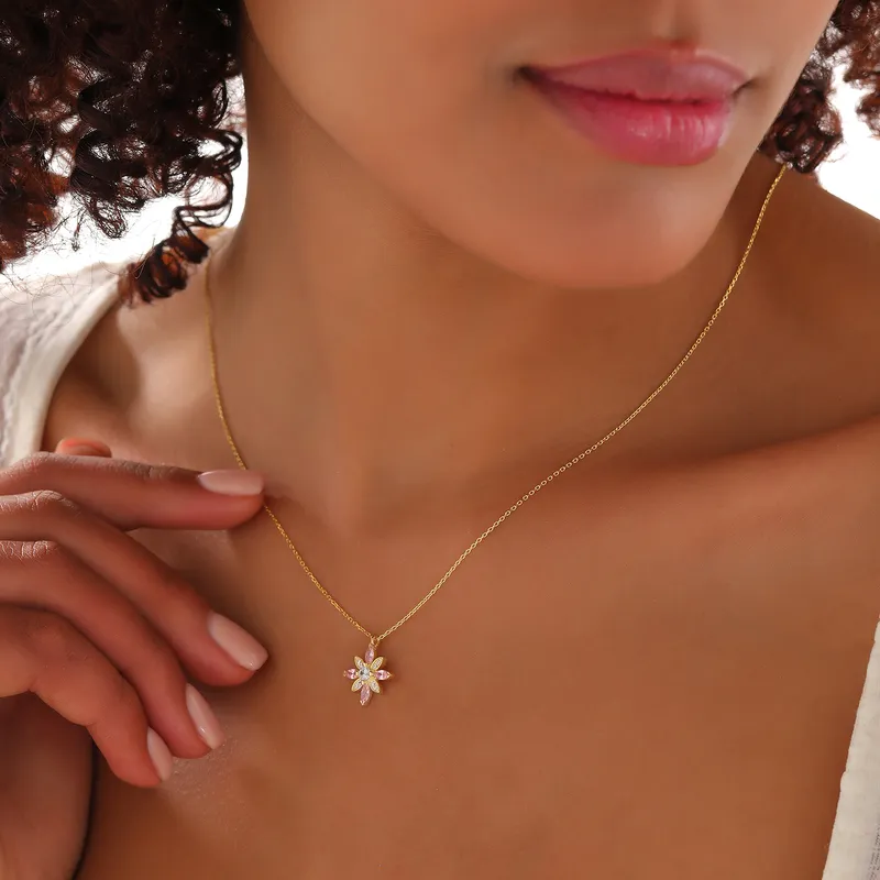 The Flower of Life Pendant Gold Plated Necklace with Zirconia Stones