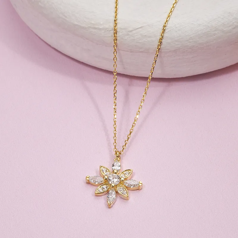 The Flower of Life Pendant Gold Plated Necklace with Zirconia Stones