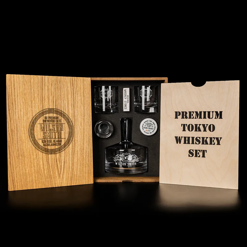 Tokyo Personalized Whiskey Set with Wooden Gift Box