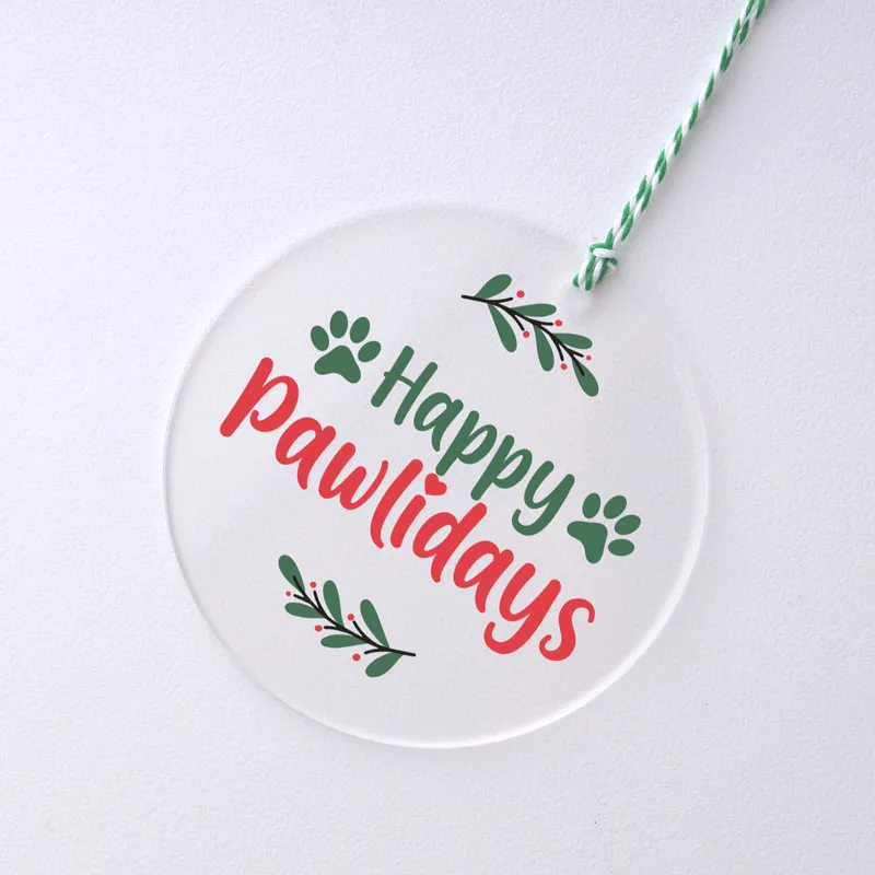 Transparent Acrylic Happy Pawlidays Pine Tree Christmas Ornament