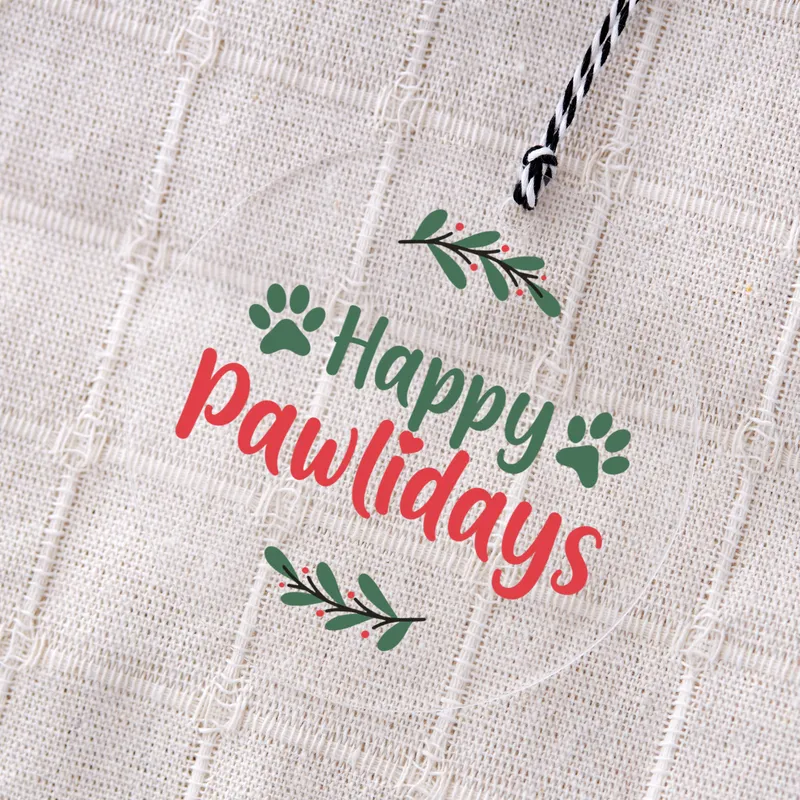 Transparent Acrylic Happy Pawlidays Pine Tree Christmas Ornament