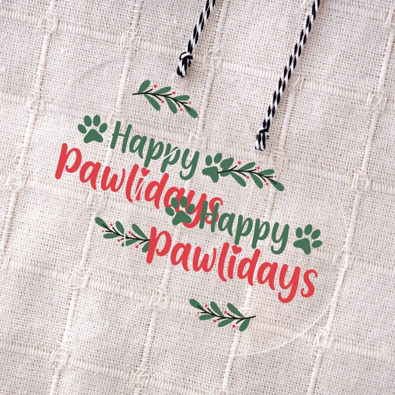Transparent Acrylic Happy Pawlidays Pine Tree Christmas Ornament