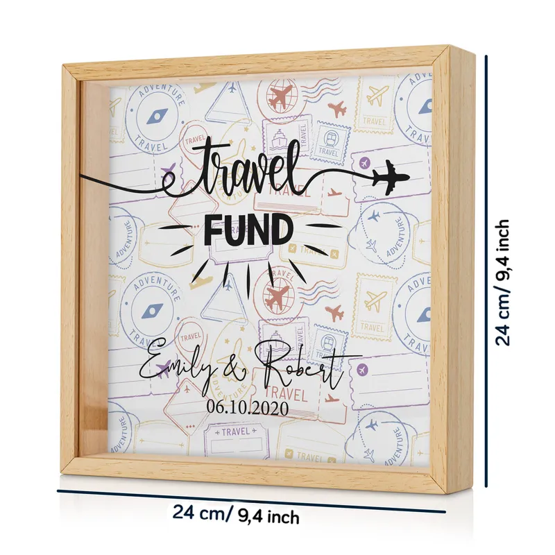 Travel Fund Personalized Wooden Piggy Bank Display Box