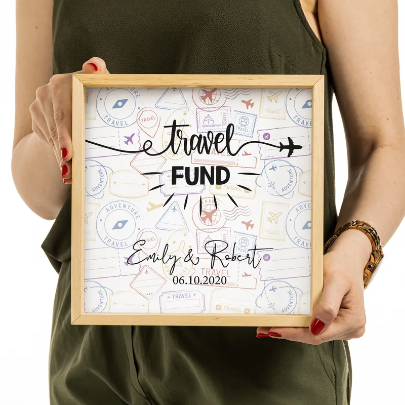 Travel Fund Personalized Wooden Piggy Bank Display Box