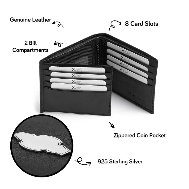 Personalised Leather Wallet with Silver Detailing for Travellers