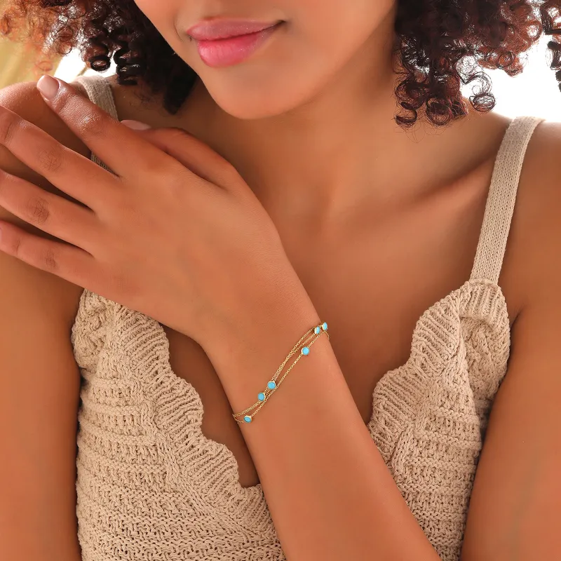 Triple Chain Gold Plated Bracelet with Blue Zirconia Stones