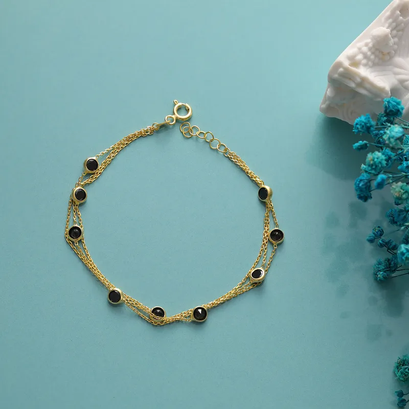 Triple Chain Gold Plated Bracelet with Blue Zirconia Stones