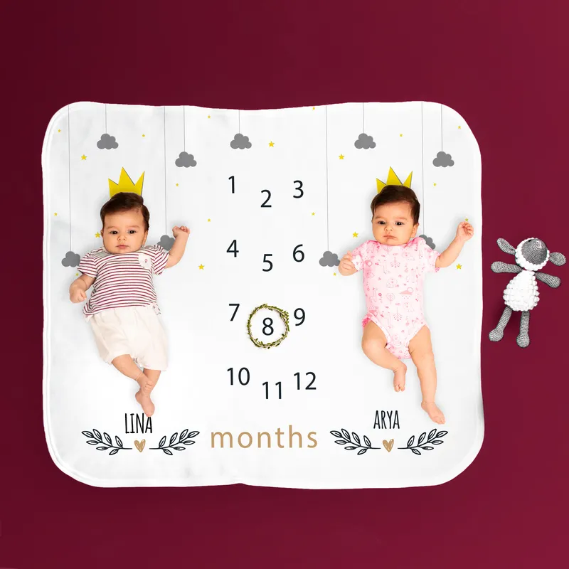 Personalised Twin Milestone Blanket for Monthly Baby Photos