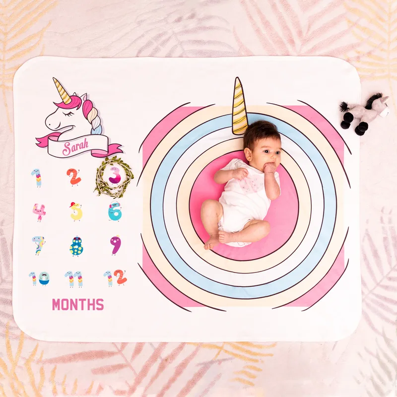 Personalised Unicorn Baby Milestone Blanket for Memorable Photos