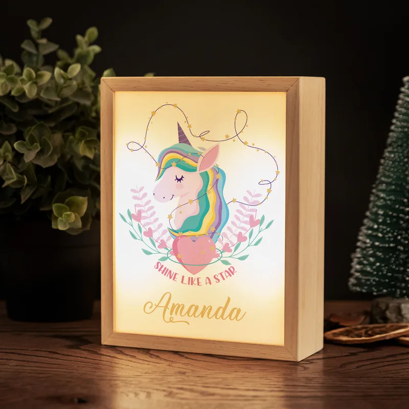Unicorn Design Personalized Wooden LED Night Lamp