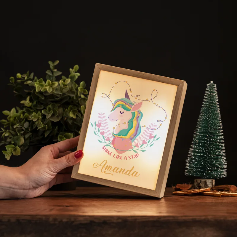 Unicorn Design Personalized Wooden LED Night Lamp