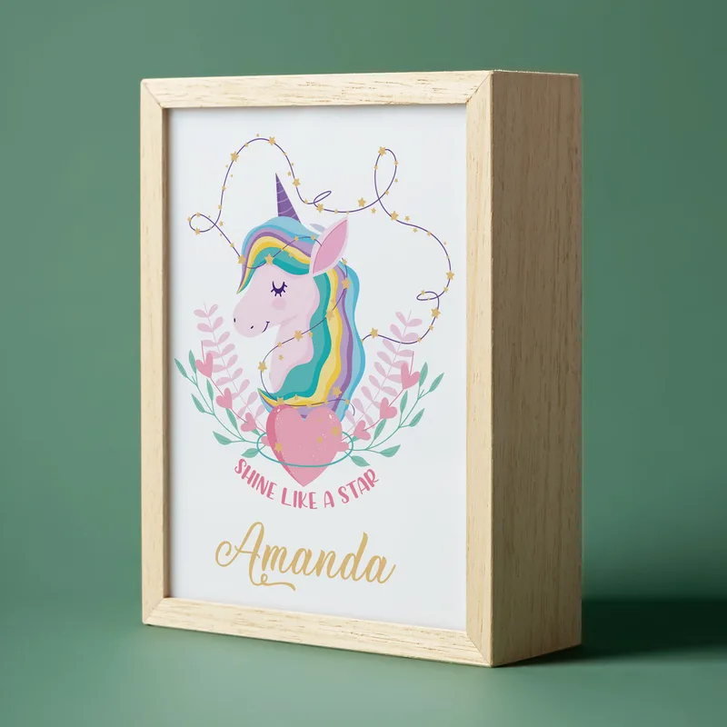 Unicorn Design Personalized Wooden LED Night Lamp
