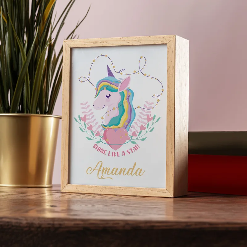 Unicorn Design Personalized Wooden LED Night Lamp