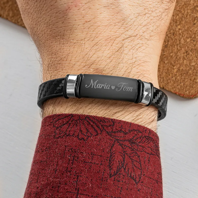 Valentine's Day Gift, Names Printed Leather Bracelet