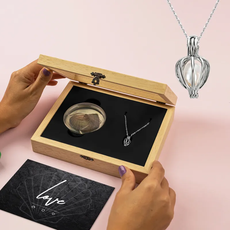 Valentine's Day Gift Oyster Necklace - Real Pearl Necklace Wooden Gift Box