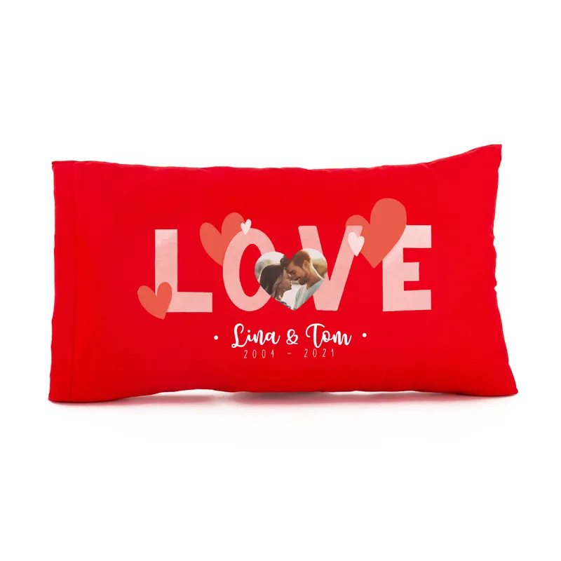 Valentine's Day Gift Romantic Photo Name and Date Written Pillow