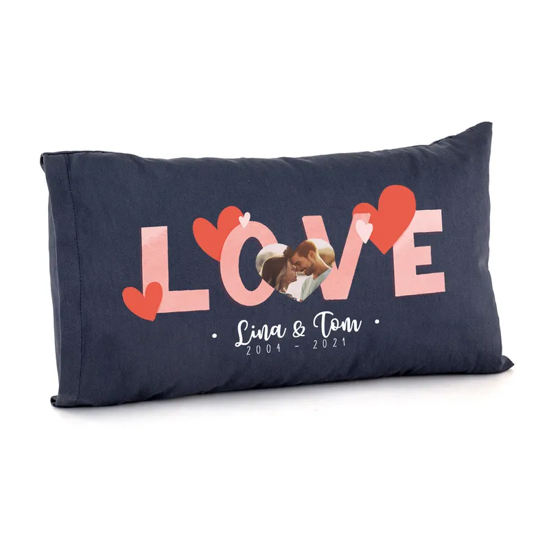Valentine's Day Gift Romantic Photo Name and Date Written Pillow