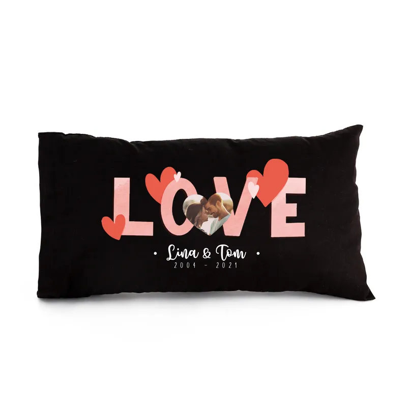Valentine's Day Gift Romantic Photo Name and Date Written Pillow