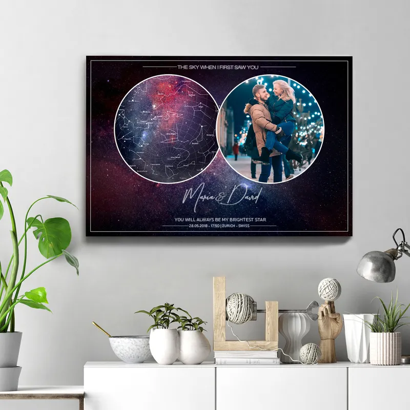 Personalised Star Map Canvas with Photo for Valentine's Day