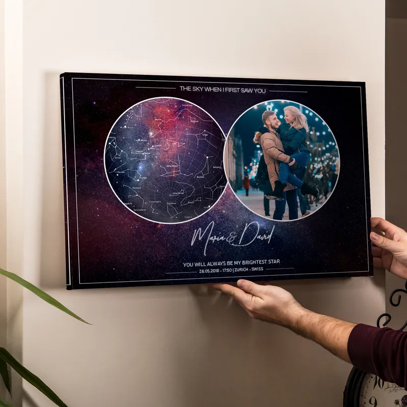 Personalised Star Map Canvas with Photo for Valentine's Day