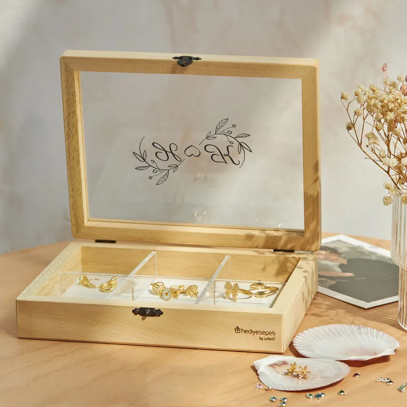 Valentine's Gift Accessory Organizer Box - Personalized Wooden Jewelry Box