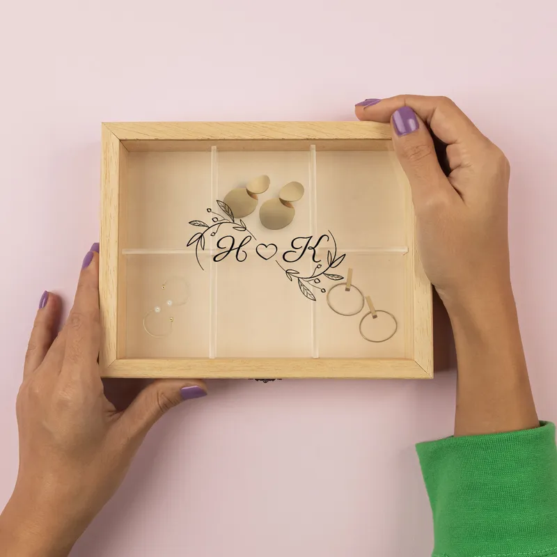 Valentine's Gift Accessory Organizer Box - Personalized Wooden Jewelry Box