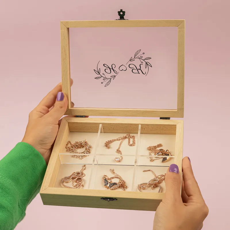 Valentine's Gift Accessory Organizer Box - Personalized Wooden Jewelry Box