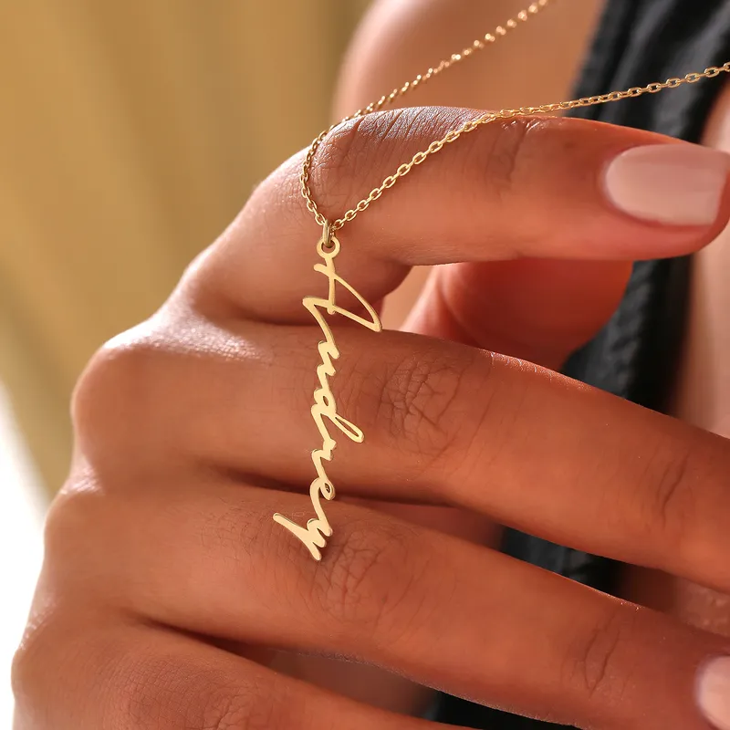 Personalised Silver Name Necklace in Vertical Script