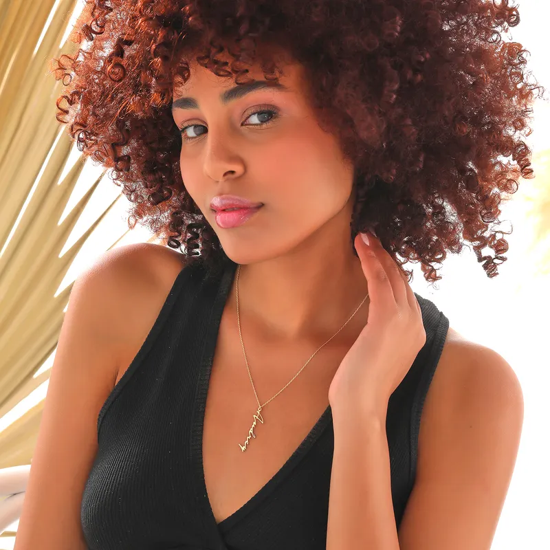 Personalised Silver Name Necklace in Vertical Script