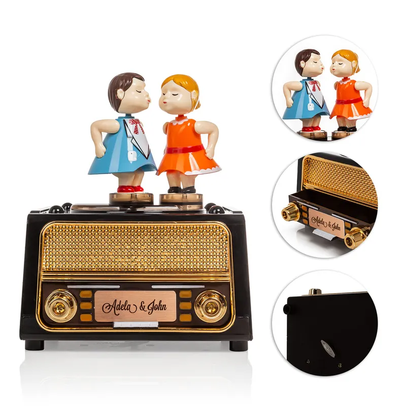 Personalised Vintage Radio Music Box with Dancing Figurines