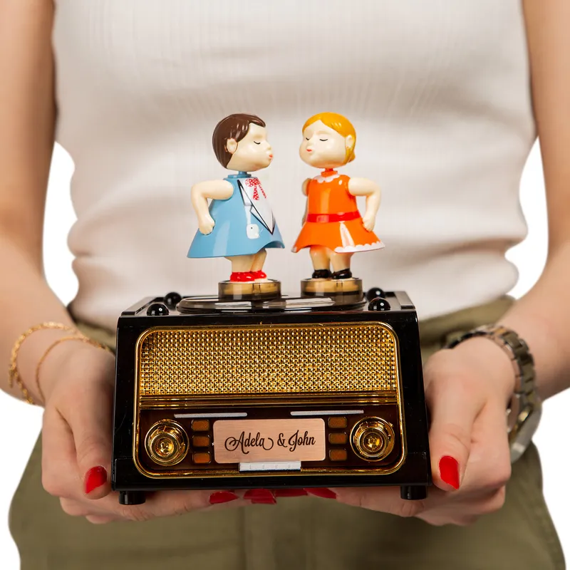 Personalised Vintage Radio Music Box with Dancing Figurines