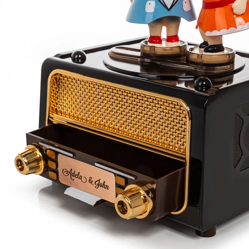 Personalised Vintage Radio Music Box with Dancing Figurines