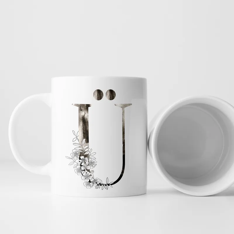 Watercolor Designed Embroidered Initials Mug