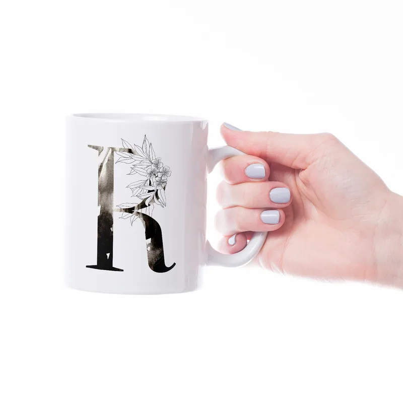 Watercolor Designed Embroidered Initials Mug