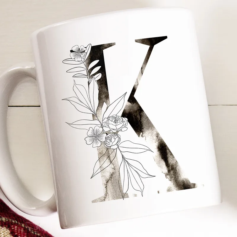 Watercolor Designed Embroidered Initials Mug