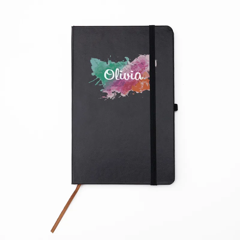 Personalised Watercolour Black Notebook for Her