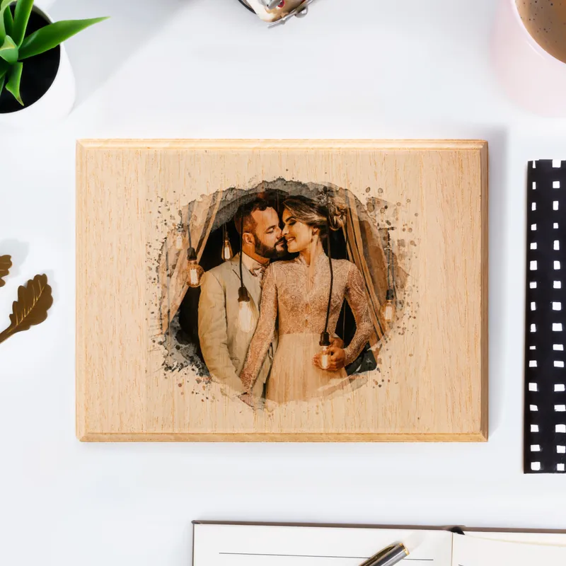 Watercolor Effect Personalised Photo Printed Mini Wooden Frame
