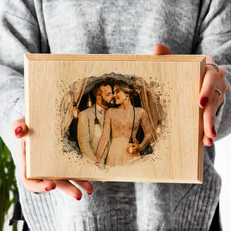 Watercolor Effect Personalised Photo Printed Mini Wooden Frame