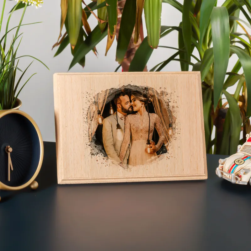 Watercolor Effect Personalised Photo Printed Mini Wooden Frame