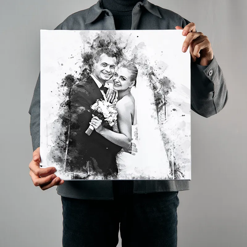 Personalised Charcoal Drawing Wedding Anniversary Canvas 40x40
