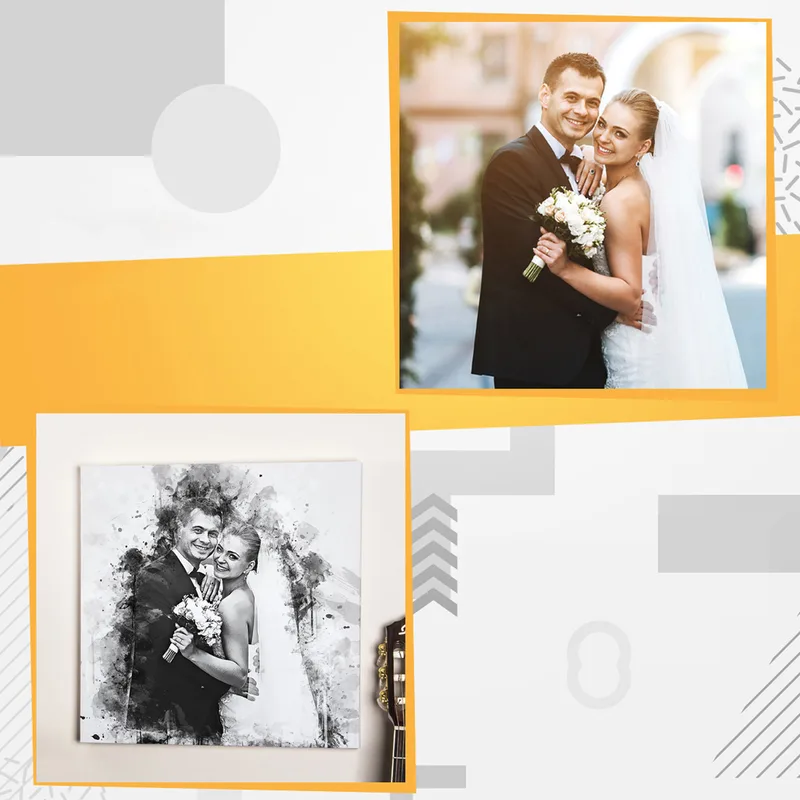 Personalised Charcoal Drawing Wedding Anniversary Canvas 40x40